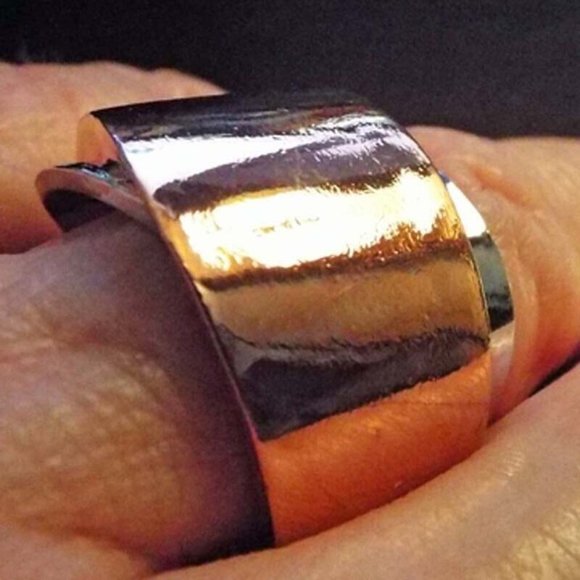 DESIGNER MINIMALIST 925 ROSEGOLD-SILVER CLAD OVERLAP CRYSTALS WIDE SZ 7 RING 5 - Picture 3 of 4